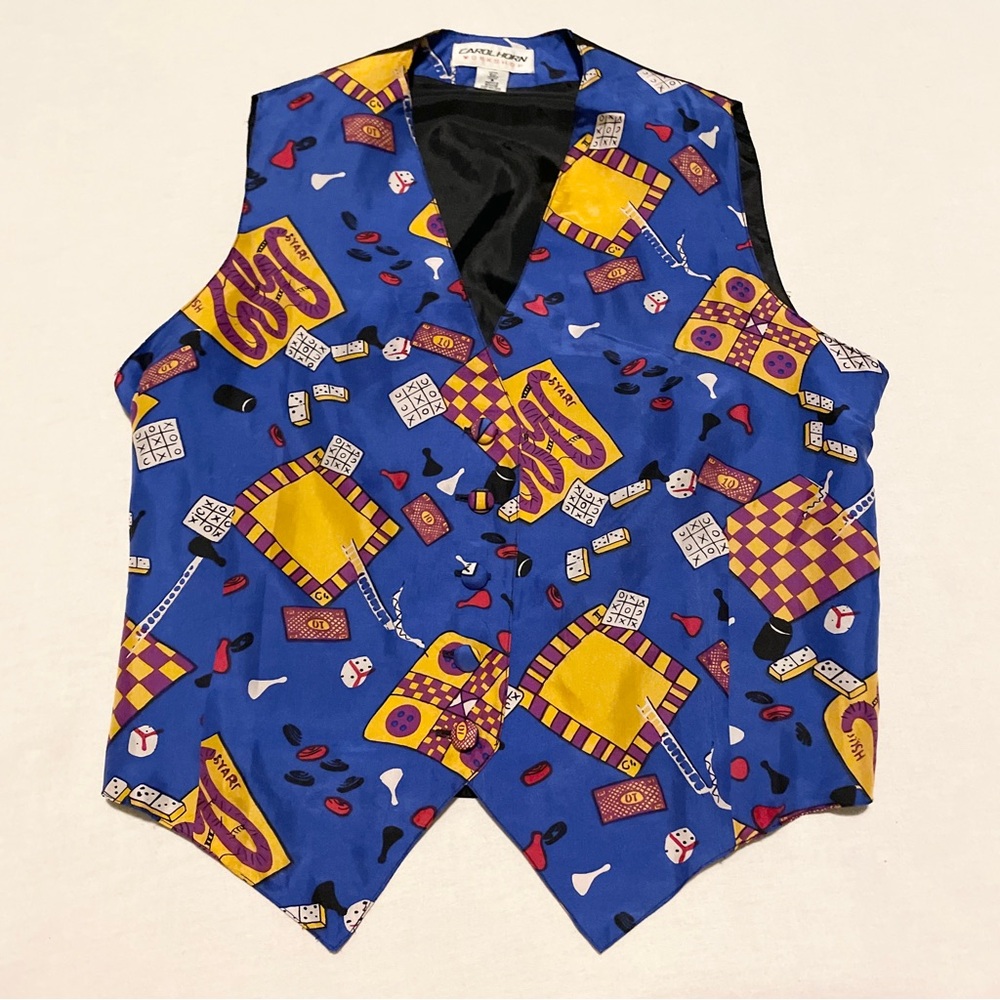 Vintage Carol Horn 100% Silk Board Game Vest - Size 8 (Fits Small) 90s Kitschy